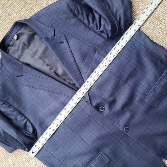 Oak Hill Premium Men's 100% Wool Windowpane Plaid Blazer Jacket Navy Blu… - Picture 7 of 9